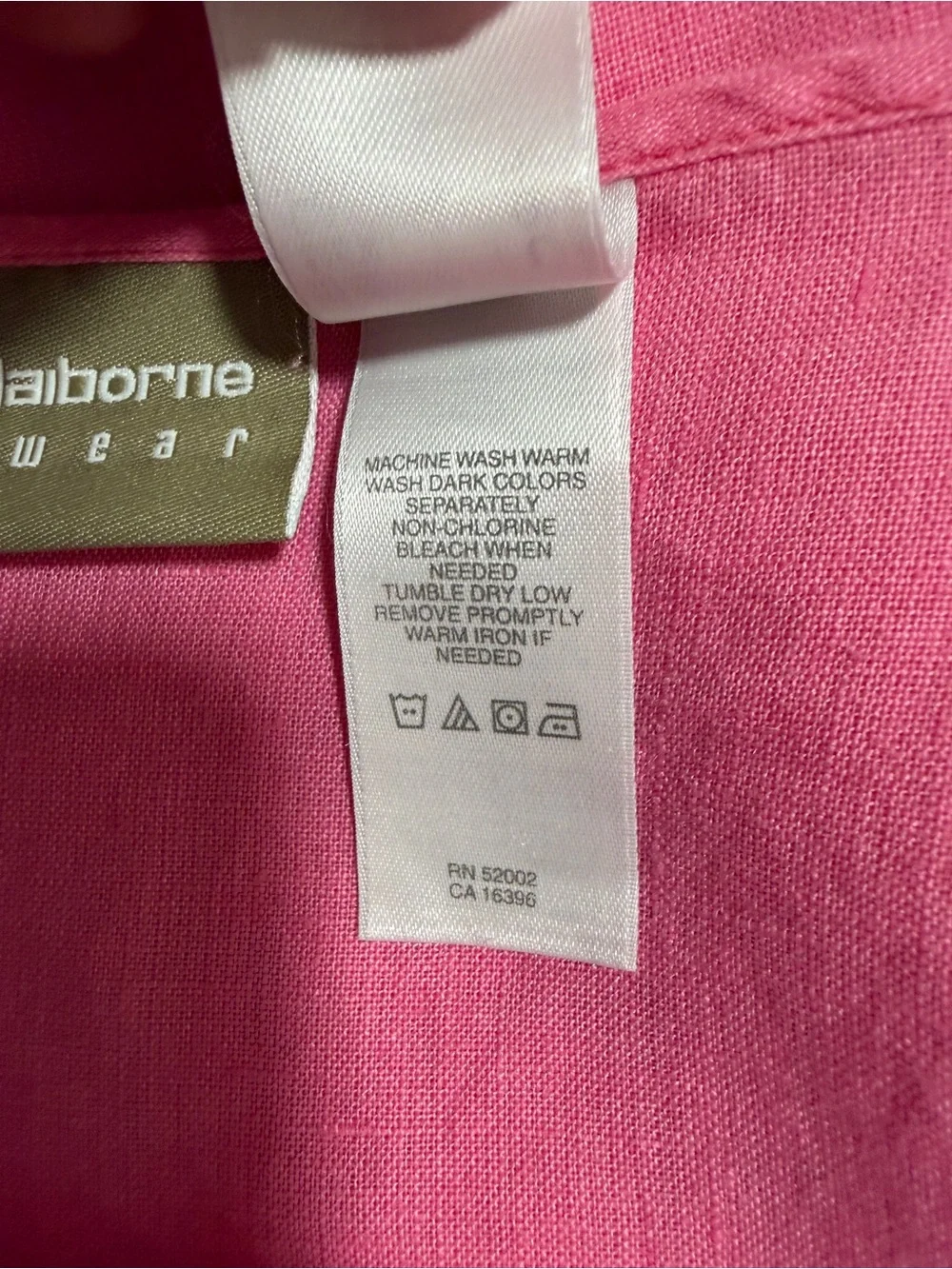 Liz Claiborne 100% Linen Pink Button Front Blouse L| Cottagecore Boho Resort